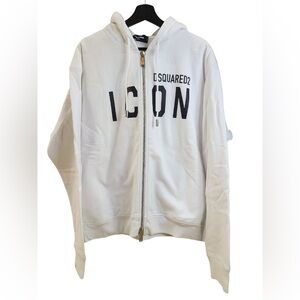 🇨🇦 NWOT ✨ Men’s DISQUARED2 White Hoodie with Black ‘Icon’ Lettering - 3XL